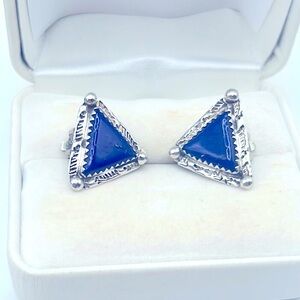Vintage Platinum Lapis Blue Earrings​
